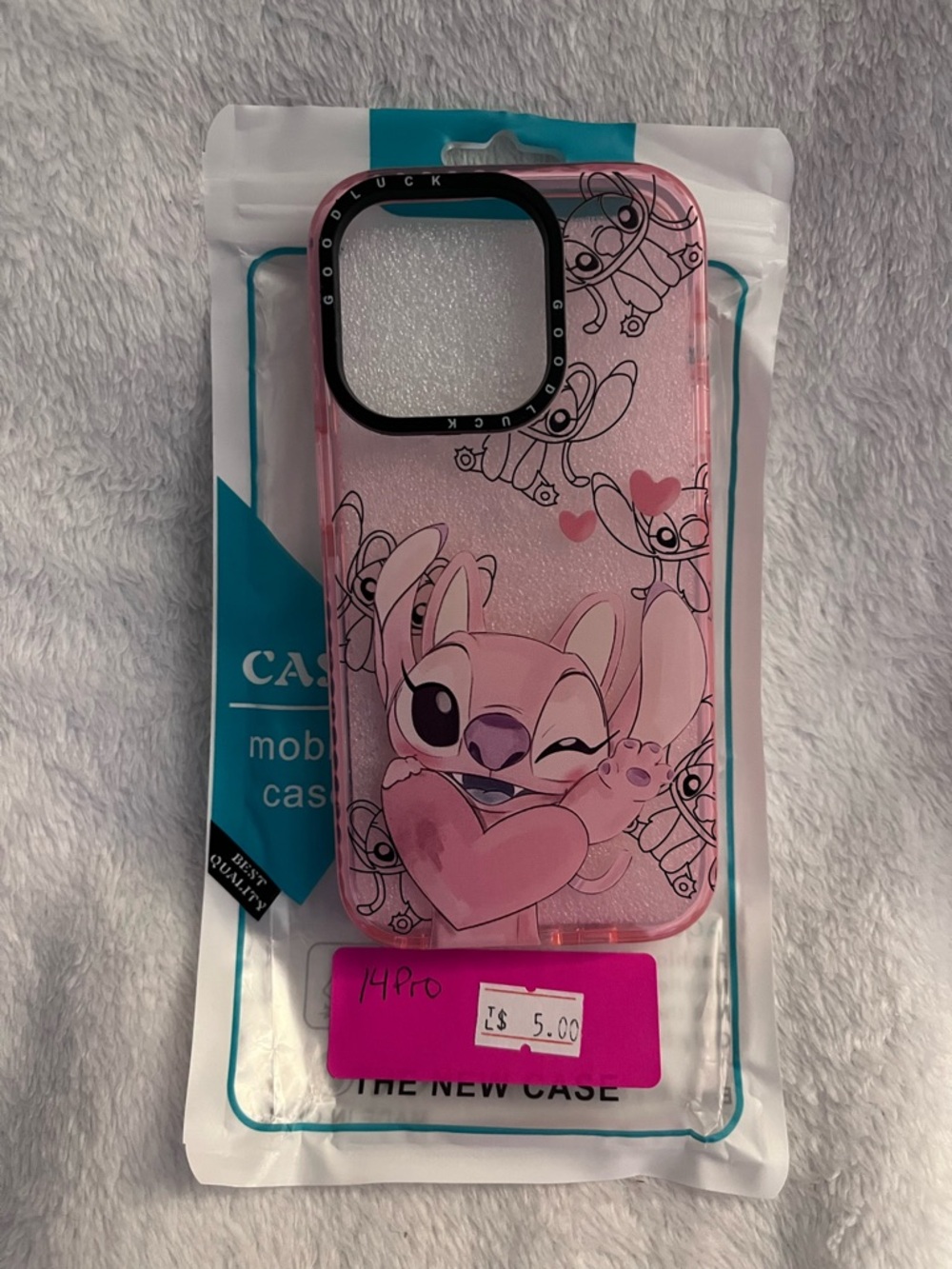 Pink Cartoon Angel Phone Case for iPhone 14 Pro - Cute Heart Design
